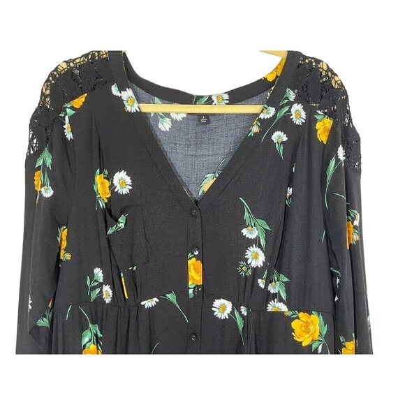 Torrid Dress 1X Black Floral Tropical Feminine Whimsygoth Lace 80s Retro Boho - Picture 3 of 16